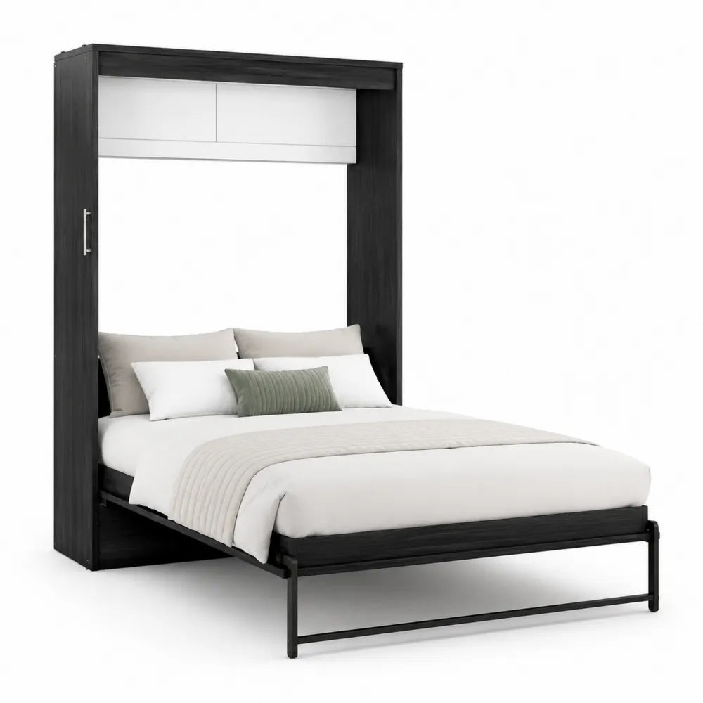 Letto matrimoniale a scomparsa verticale 160x200 cm in pannello truciolare melaminico nero e bianco con struttura rettangolare
