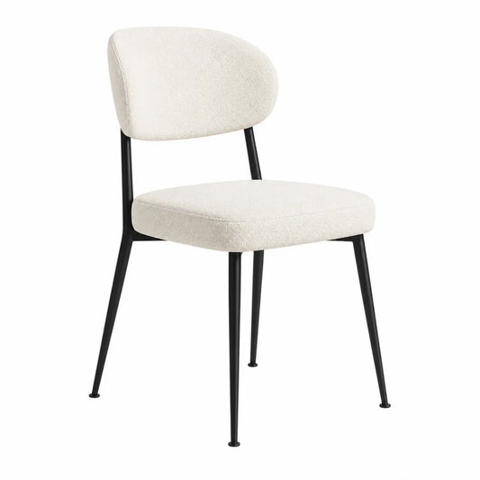 Sedia da pranzo imbottita in tessuto bouclé con struttura in metallo nero 45 x 50 x 85 cm
