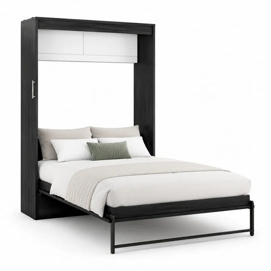 Letto matrimoniale a scomparsa verticale 160x200 cm in pannello truciolare melaminico nero e bianco con struttura rettangolare