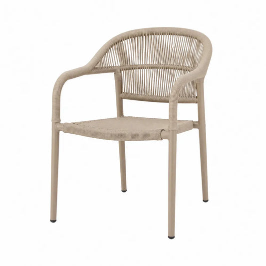 Sedia da esterno con braccioli in alluminio verniciato beige e corda in polipropilene intrecciata 55 x 60 x 80 cm