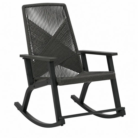 Sedia a dondolo da esterno in corda intrecciata nera struttura in acciaio verniciato 60 cm x 85 cm x 90 cm