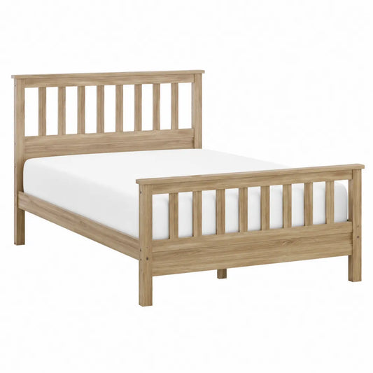 Letto matrimoniale rettangolare 160x200 cm in legno naturale con testiera e pediera a doghe verticali