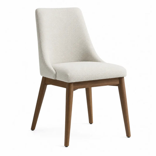Sedia da pranzo in legno massello di gomma seduta imbottita tessuto beige schienale ergonomico senza braccioli altezza circa 85 cm larghezza circa 45 cm profondità circa 55 cm
