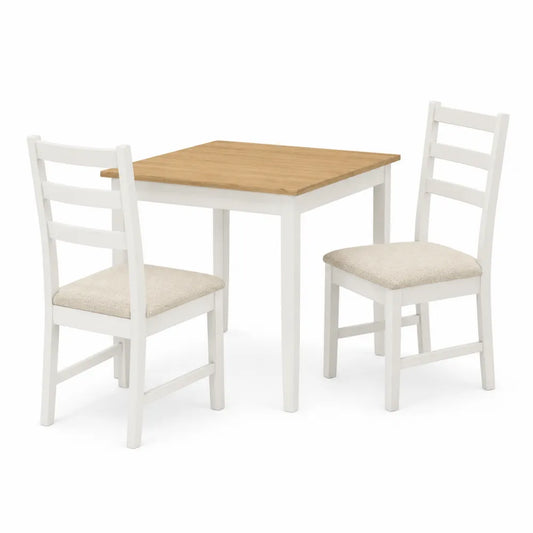 Set da pranzo con tavolo quadrato in MDF effetto rovere chiaro e 2 sedie imbottite beige con struttura bianca 80 x 80 x 75 cm
