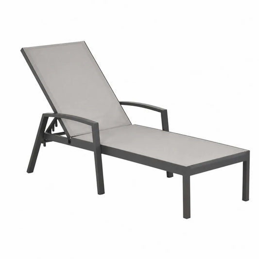 Lettino prendisole da esterno con braccioli 190 x 65 x 95 cm in alluminio verniciato a polvere e textilene rettangolare grigio scuro e grigio chiaro