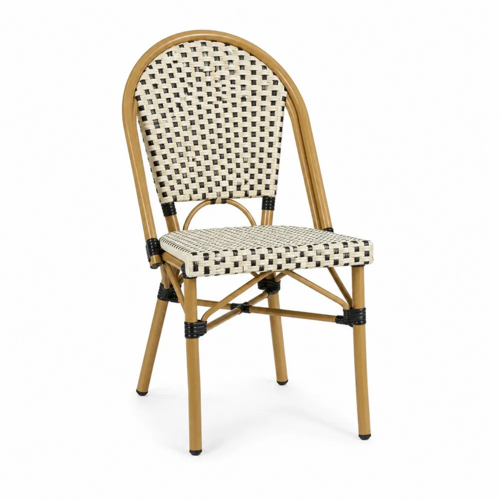 Sedia da esterno in bambù e rattan sintetico intrecciato colore naturale e beige 45 cm x 55 cm x 85 cm