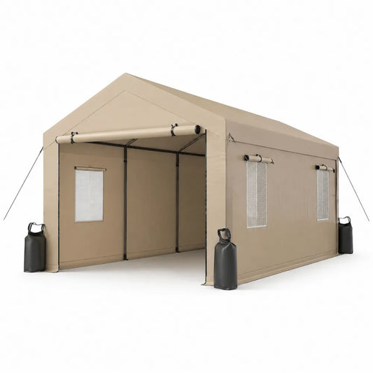 Tenda deposito da esterno in tessuto PVC impermeabile con struttura in acciaio 300 cm x 600 cm x 240 cm colore beige