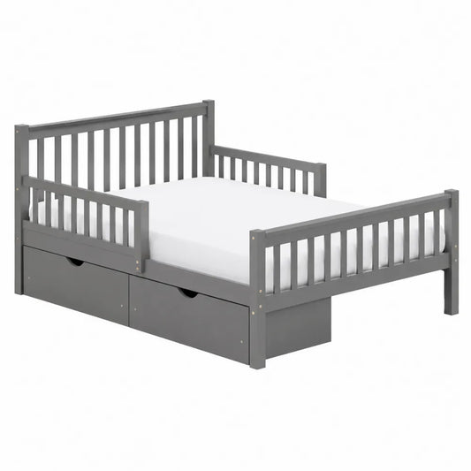 Letto singolo per bambini rettangolare 90x200 cm in MDF e legno grigio con sponde e cassetti inferiori
